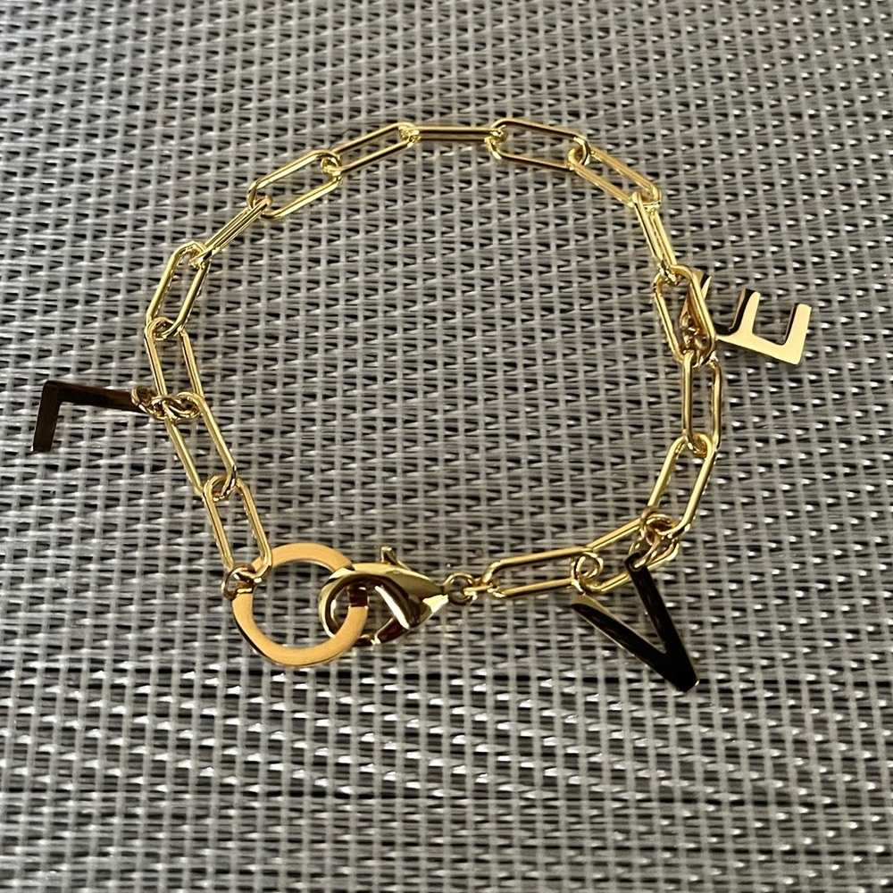 ADORNIA NWOT AUTHENTIC ‘LOVE’ 14K YELLOW GOLD BRASS CHARM BRACELET